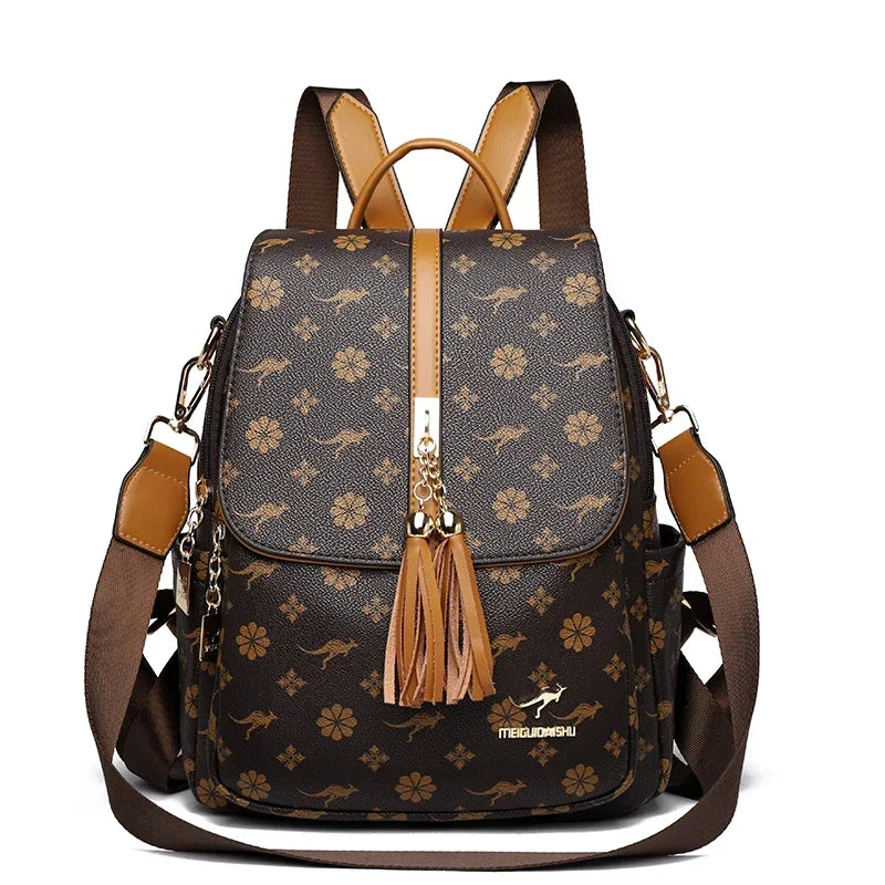Ladies Backpack Designer High Quality Leather Women Bag Luxury Fashion Printing Tassel School Bags Large Capacity Backpacks Sac Don't Taxe That