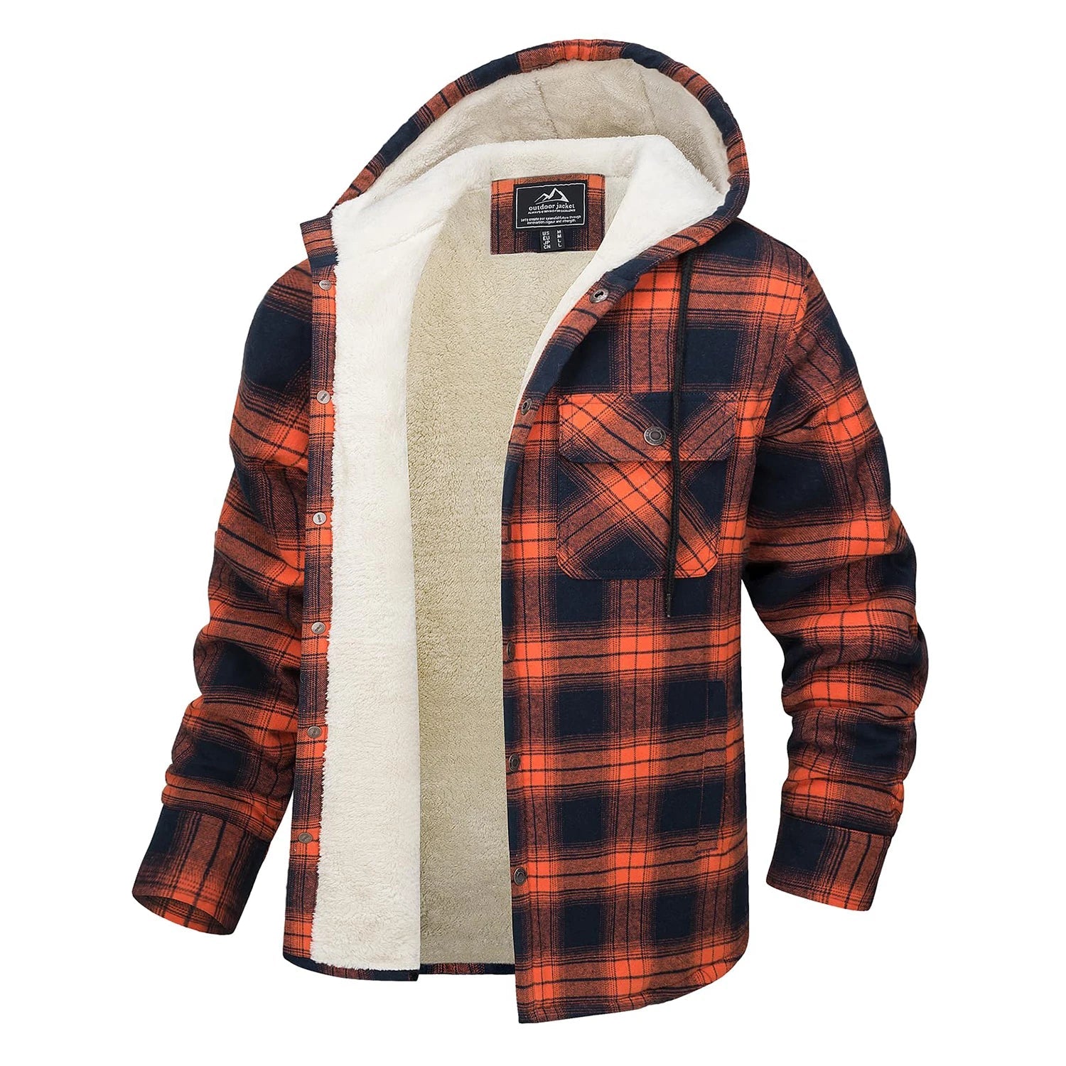 MAGCOMSEN Hooded Flannel Jacket Men's Plaid Jackets Cotton Sherpa Lined Jacket Winter Button Heavyweight Plaid Hoodies Male Don't Taxe That