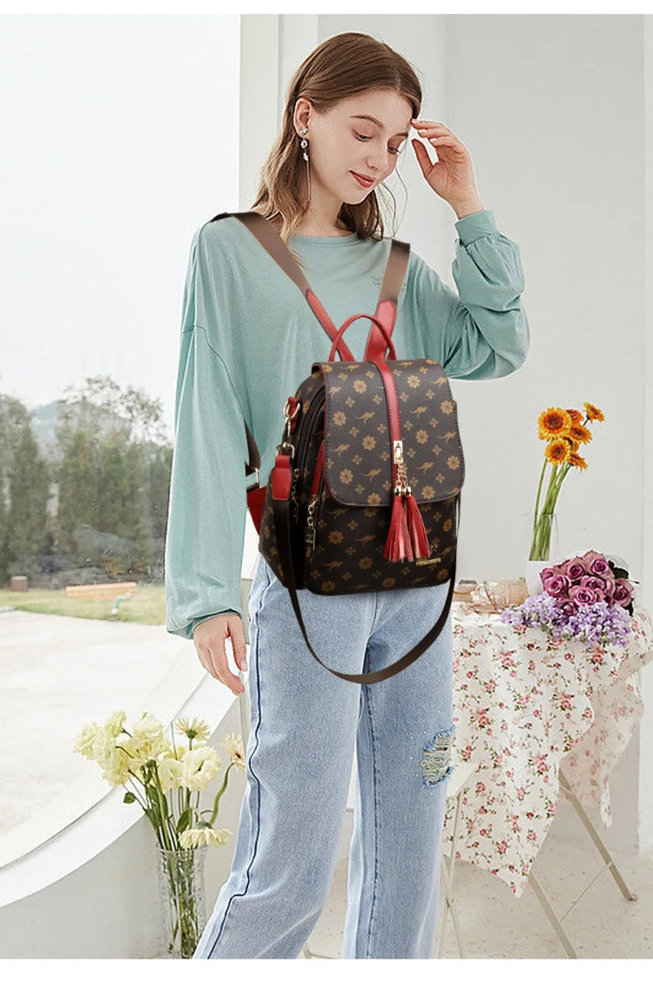 Ladies Backpack Designer High Quality Leather Women Bag Luxury Fashion Printing Tassel School Bags Large Capacity Backpacks Sac Don't Taxe That