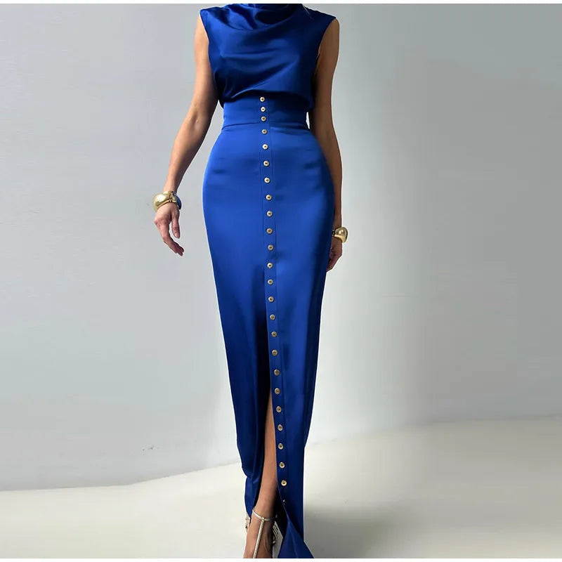 Crop Tops Long Skirt Two Piece Set Women Elegant Sleeveless Top Suit With Front Split Skirt Lady Chic Sexy Evening Party Outfits Don't Taxe That