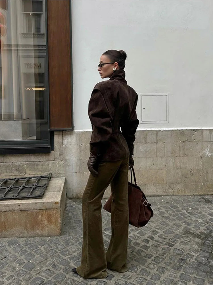 Solid Waist Cinching Blazer Women Shoulder Pads Lapel Single Breasted Long Sleeves Jackets Chic Elegant Casual Street Outerwear Don't Taxe That