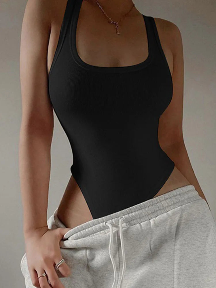 Sleeveless Knit Bodysuit Hot Summer Sexy Bodycon Off Shoulder Halter Tops Casual Street Bodice For Women ClubWear Don't Taxe That