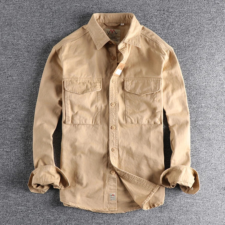Autumn new 204 khaki retro wash solid color work shirt men's three-dimensional pocket trend loose jacket Don't Taxe That