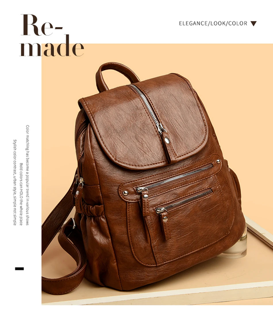 Women Soft Leather Backpacks High Capacity Female Back Pack Casual Travel Ladies Bagpack Machial Feminina for Teenager Grils Don't Taxe That
