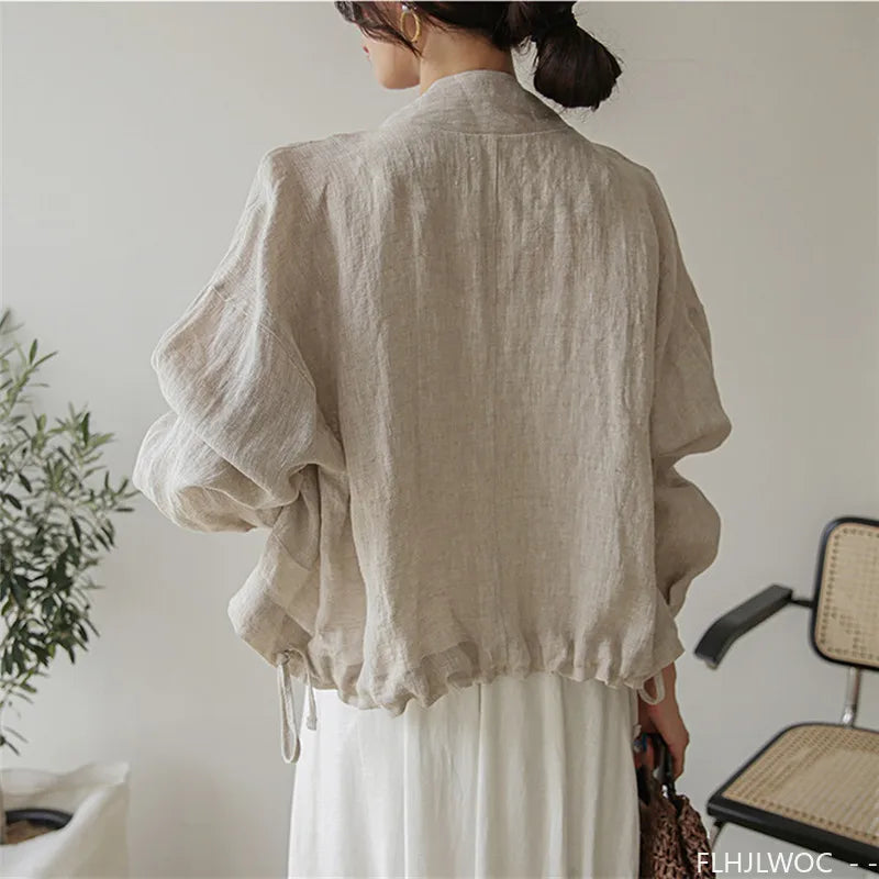 Thin Airy Korea Style Short Outerwear Woman Casual Loose Lazy Chic Long Sleeve Cotton Blends Linen Windbreaker Coats Jackets Don't Taxe That