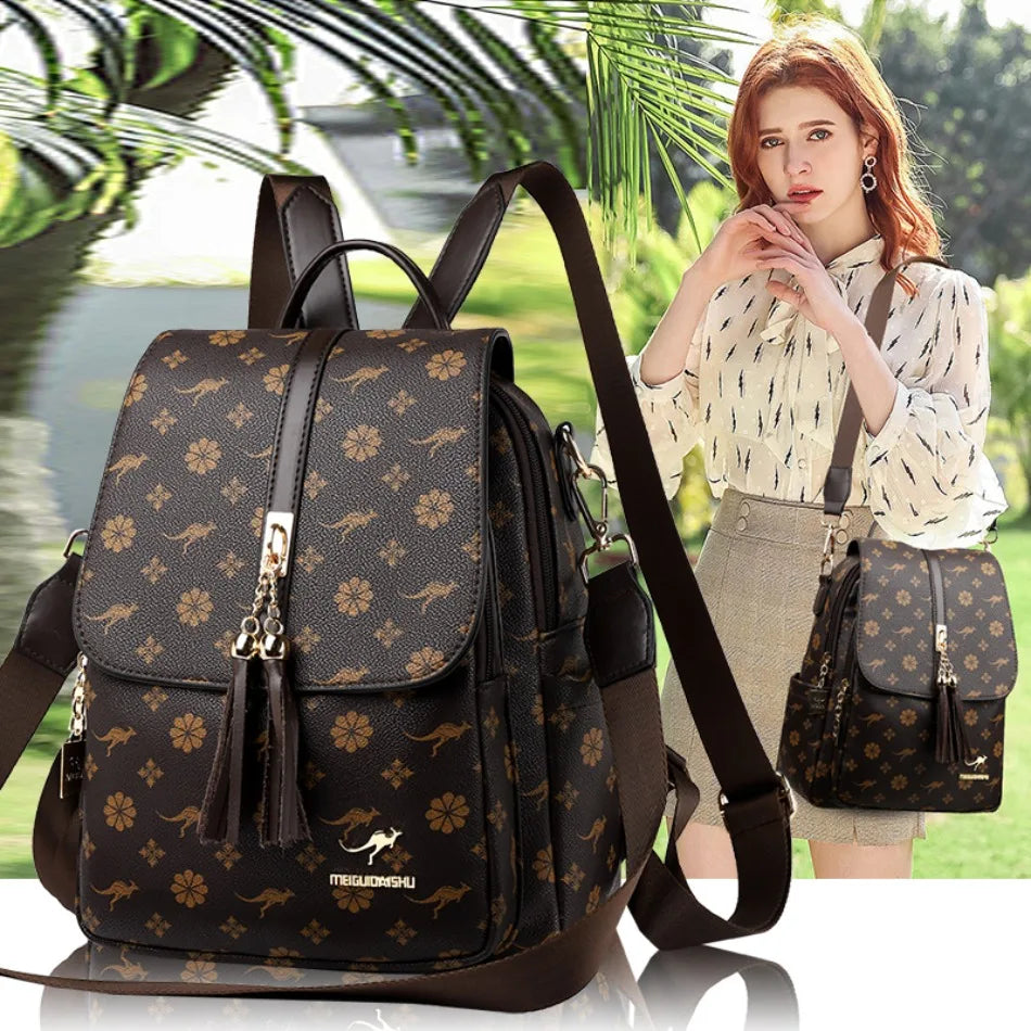 Ladies Backpack Designer High Quality Leather Women Bag Luxury Fashion Printing Tassel School Bags Large Capacity Backpacks Sac Don't Taxe That
