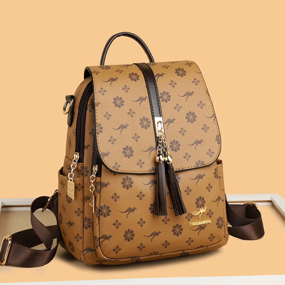 Ladies Backpack Designer High Quality Leather Women Bag Luxury Fashion Printing Tassel School Bags Large Capacity Backpacks Sac Don't Taxe That