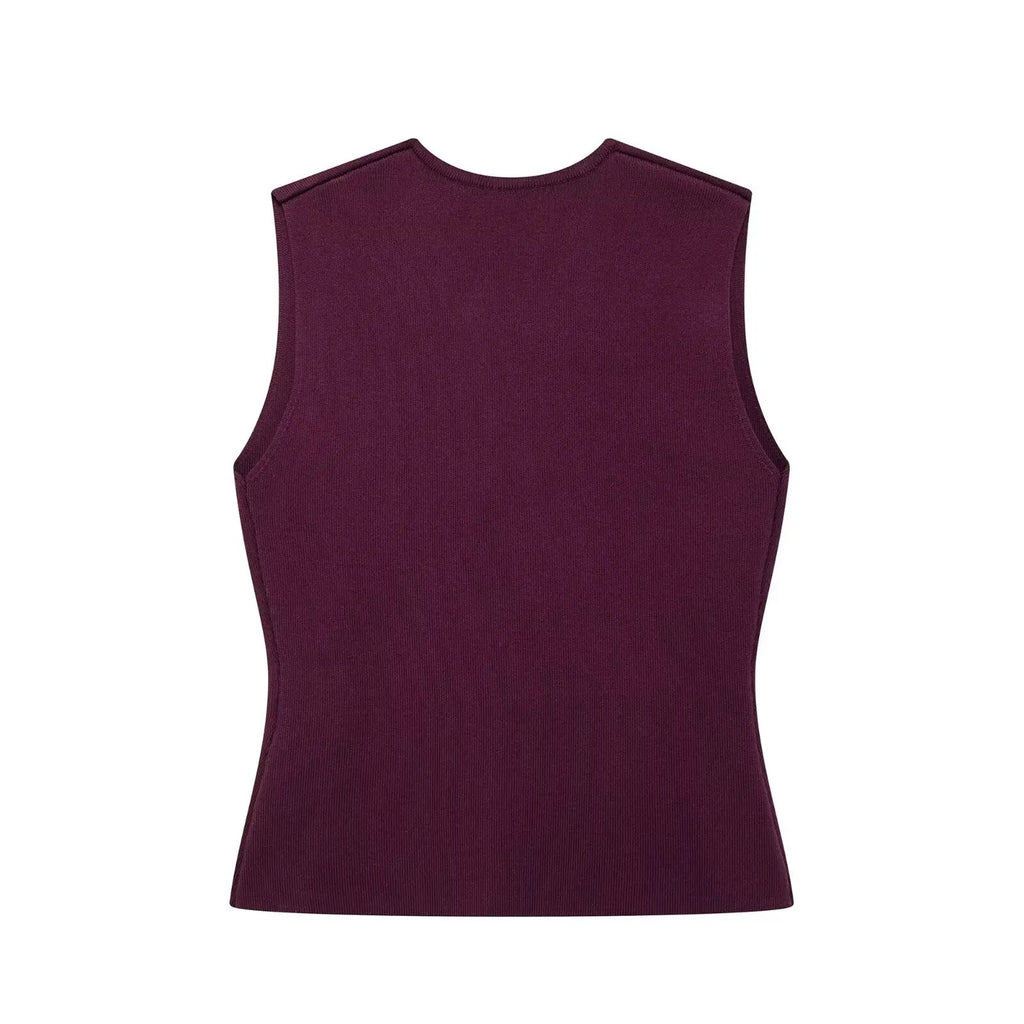 TRAFZA Women 2 Piece Set V-Neck Sleeveless Button Knitted Vest Top+Elegant Splicing High Waist Zipper Long Skirts Holiday Suits Don't Taxe That