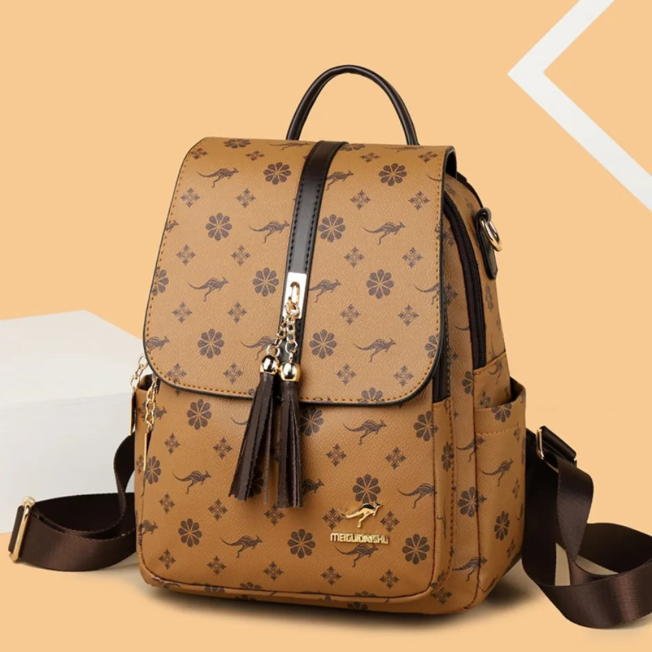 Ladies Backpack Designer High Quality Leather Women Bag Luxury Fashion Printing Tassel School Bags Large Capacity Backpacks Sac Don't Taxe That