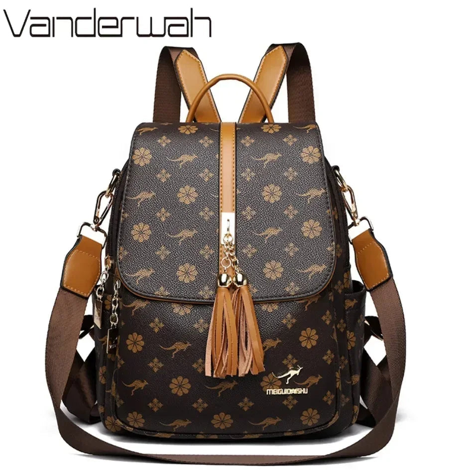 Ladies Backpack Designer High Quality Leather Women Bag Luxury Fashion Printing Tassel School Bags Large Capacity Backpacks Sac Don't Taxe That