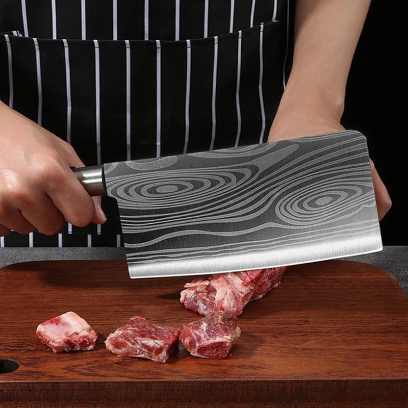 Laser Damascus Pattern Utility Kitchen Knives Scissors Sharpening Rod Set Stainless Steel Sharp Slicing Chef knife Cooking Tool Don't Taxe That