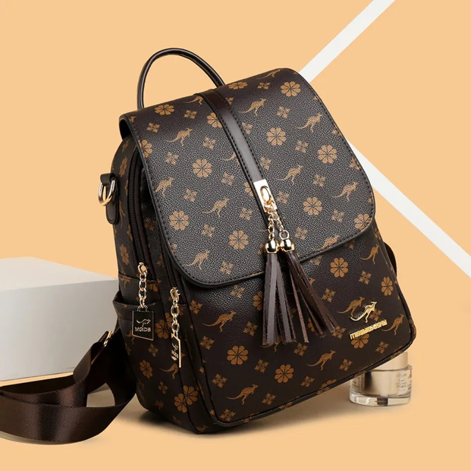 Ladies Backpack Designer High Quality Leather Women Bag Luxury Fashion Printing Tassel School Bags Large Capacity Backpacks Sac Don't Taxe That