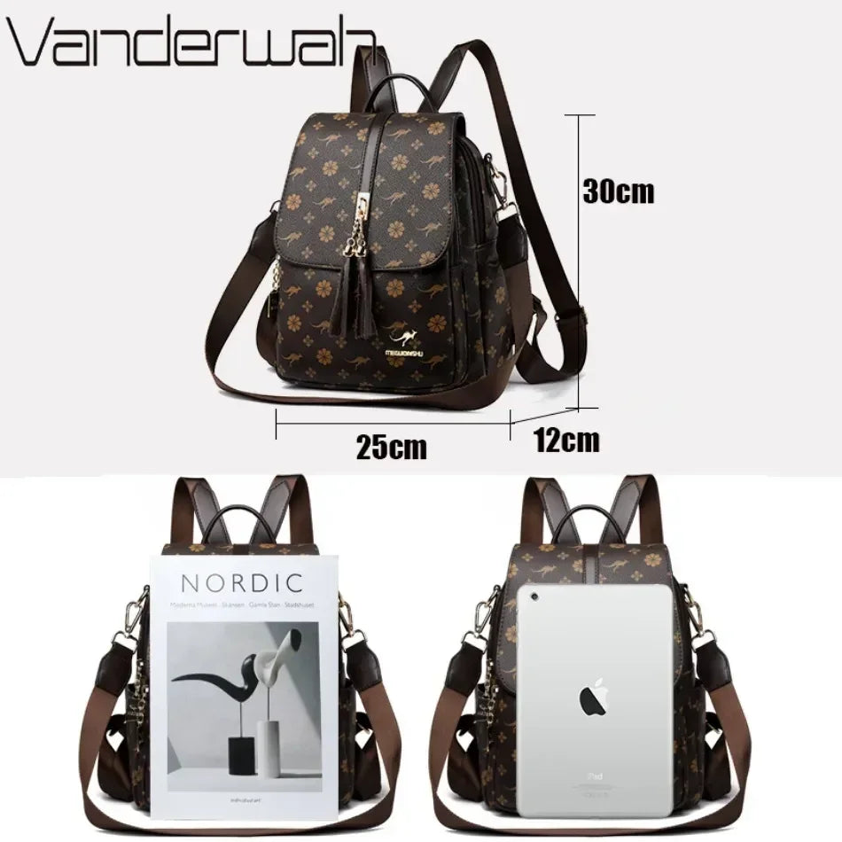 Ladies Backpack Designer High Quality Leather Women Bag Luxury Fashion Printing Tassel School Bags Large Capacity Backpacks Sac Don't Taxe That