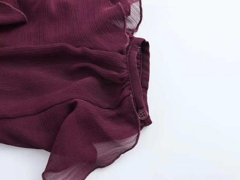 TRAF Ruffle Womens Blouses Semi Sheer Casual Blouses Woman Spring Fairy Shirts and Blouses for Lady Long Sleeve Tops Woman 2025 Don't Taxe That