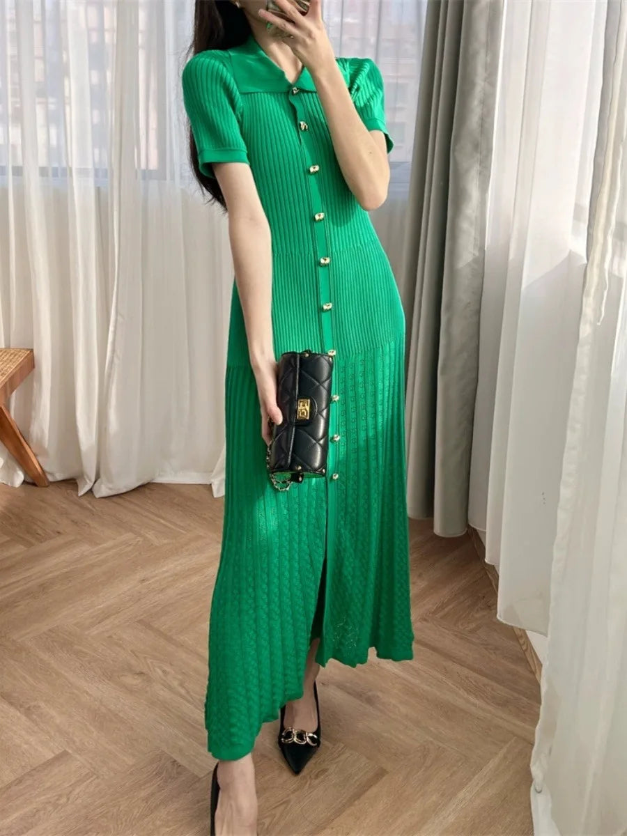 YuooMuoo Summer Maxi Dress Women Knit Black Green Long Bodycon Korean Fashion Ruffle Ladies Dresses Elegant Office Women Dress Don't Taxe That