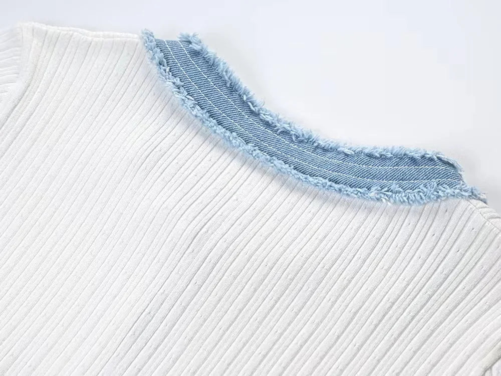 Elegant Contrasting Women Knit Maxi Dress Chic O-neck Short Sleeve Metal Buttons Bodycon Dresses Office Lady Commuting Robe Don't Taxe That