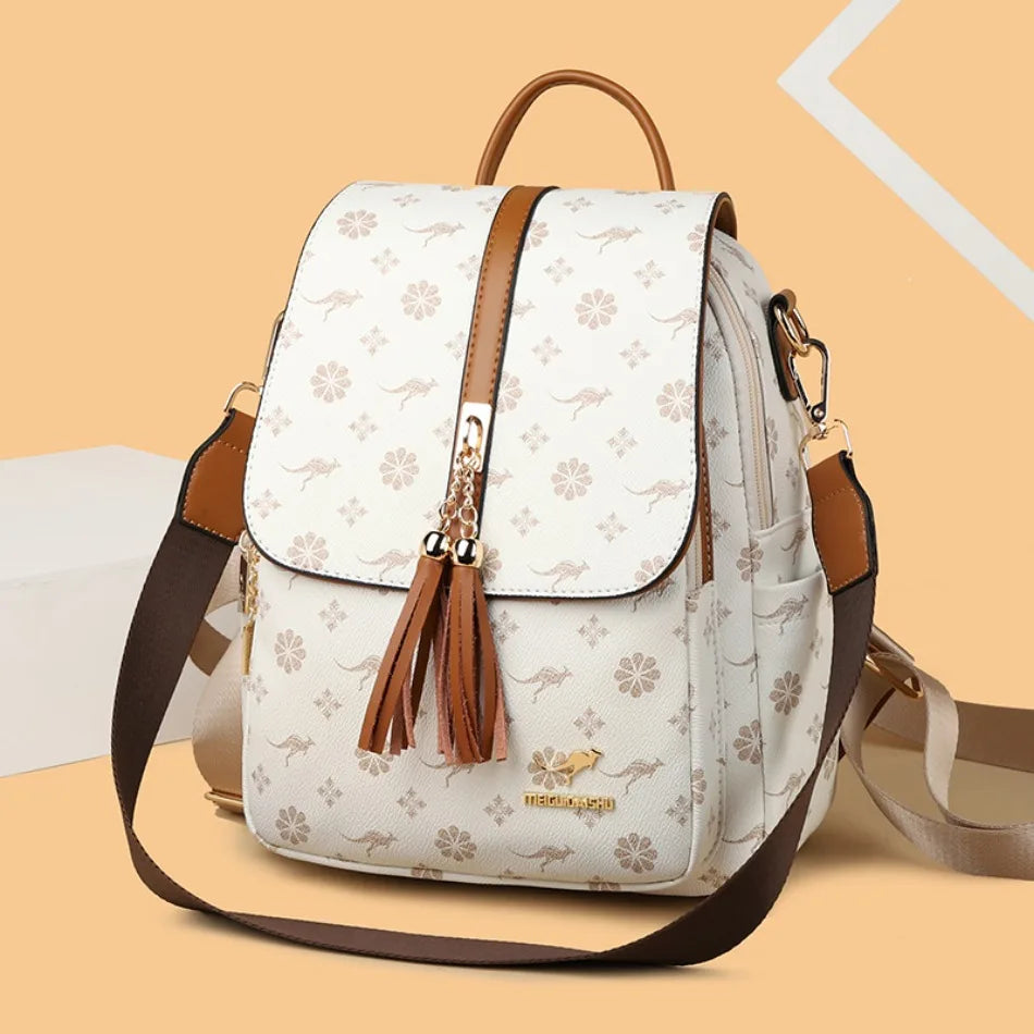 Ladies Backpack Designer High Quality Leather Women Bag Luxury Fashion Printing Tassel School Bags Large Capacity Backpacks Sac Don't Taxe That