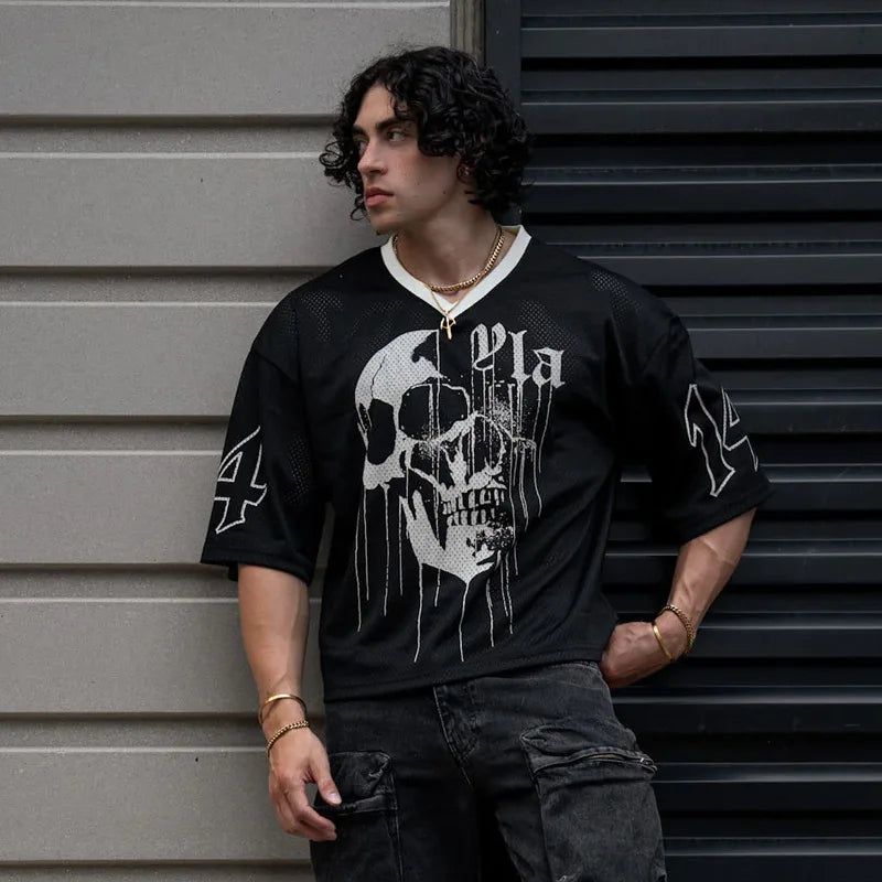 Summer new YA Trendy Brand Super Large T-shirt Men Sports Fitness Quick drying Breathable Large Mesh Printed Short Sleeve Top Don't Taxe That