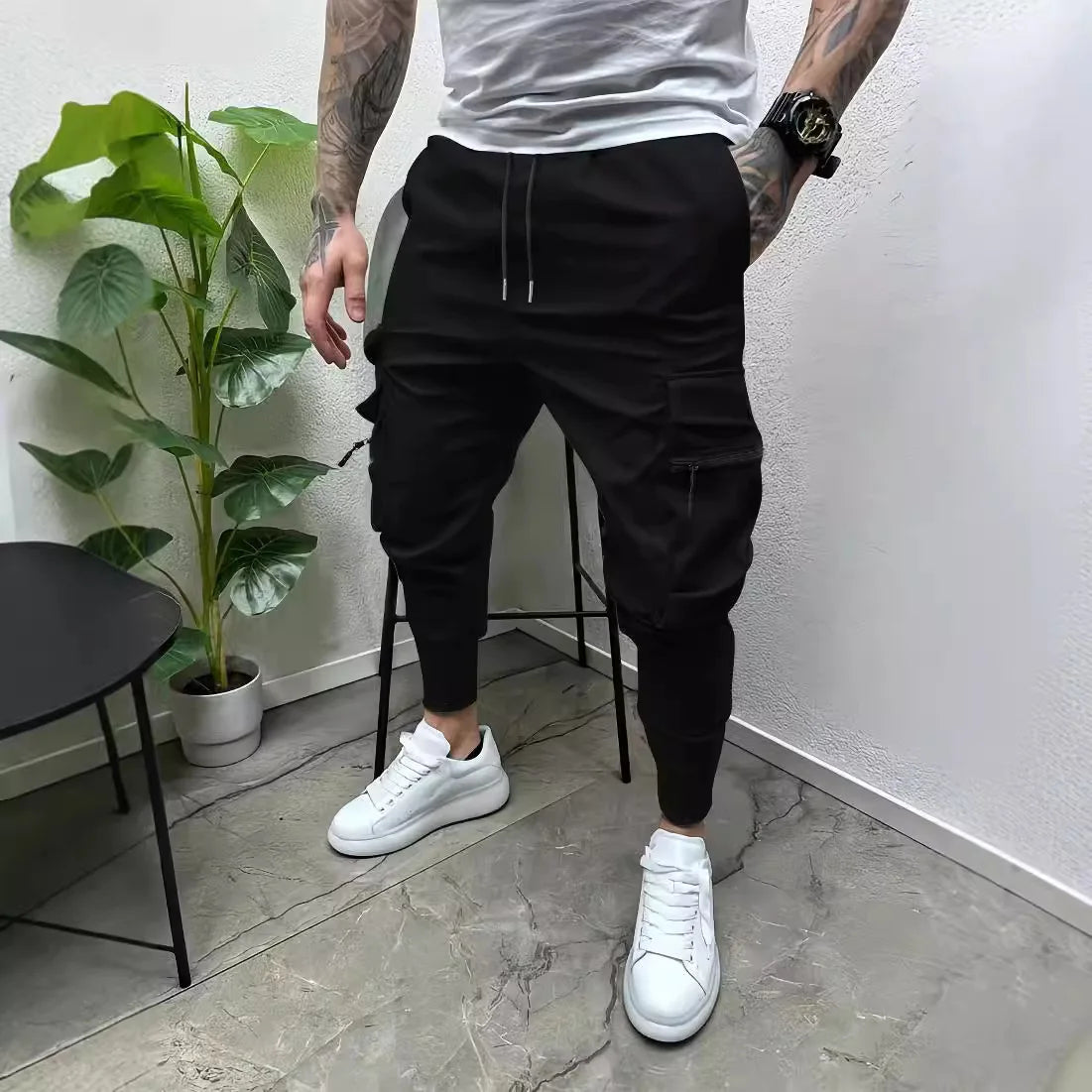Europe and the United States new men's ebay casual multi-pocket slim foot cargo pants outdoor trend pants fitness pants Don't Taxe That