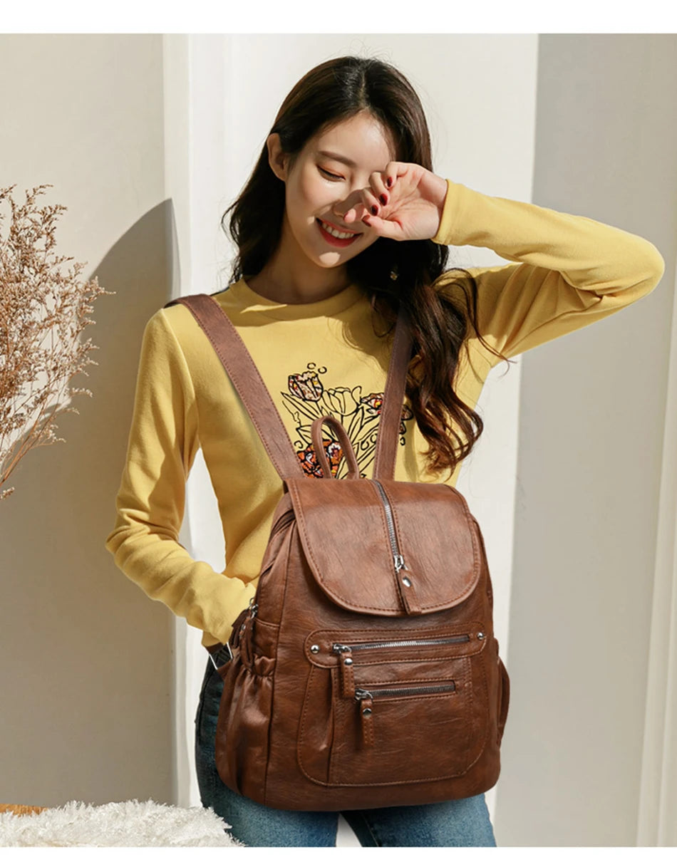 Women Soft Leather Backpacks High Capacity Female Back Pack Casual Travel Ladies Bagpack Machial Feminina for Teenager Grils Don't Taxe That