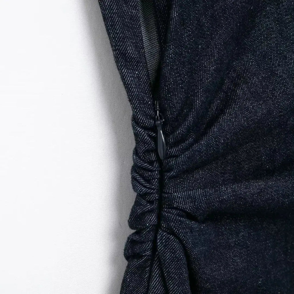 TRAFSHE Sleeveless Denim Long Dress Women Bodycon Tank Midi Dress Woman Summer Ruched Button Up Casual Dresses For Lady Don't Taxe That