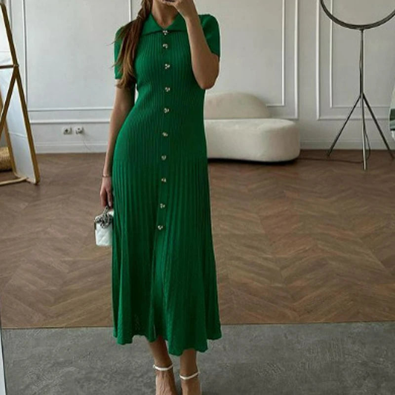 YuooMuoo Summer Maxi Dress Women Knit Black Green Long Bodycon Korean Fashion Ruffle Ladies Dresses Elegant Office Women Dress Don't Taxe That