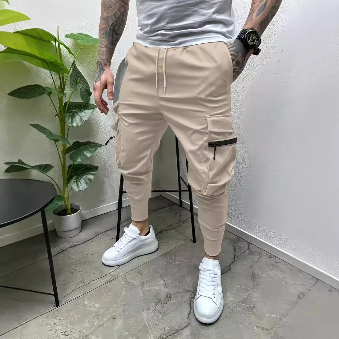 Europe and the United States new men's ebay casual multi-pocket slim foot cargo pants outdoor trend pants fitness pants Don't Taxe That