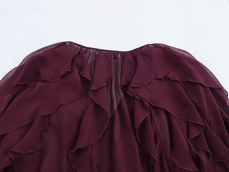 TRAF Ruffle Womens Blouses Semi Sheer Casual Blouses Woman Spring Fairy Shirts and Blouses for Lady Long Sleeve Tops Woman 2025 Don't Taxe That