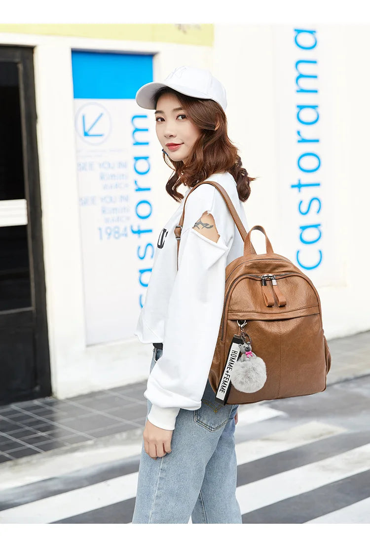 Genuine Leather Backpacks for Women Cowhide High Capacity Waterproof Backpack Trendy Women Bags Girl Travel School Bags Don't Taxe That