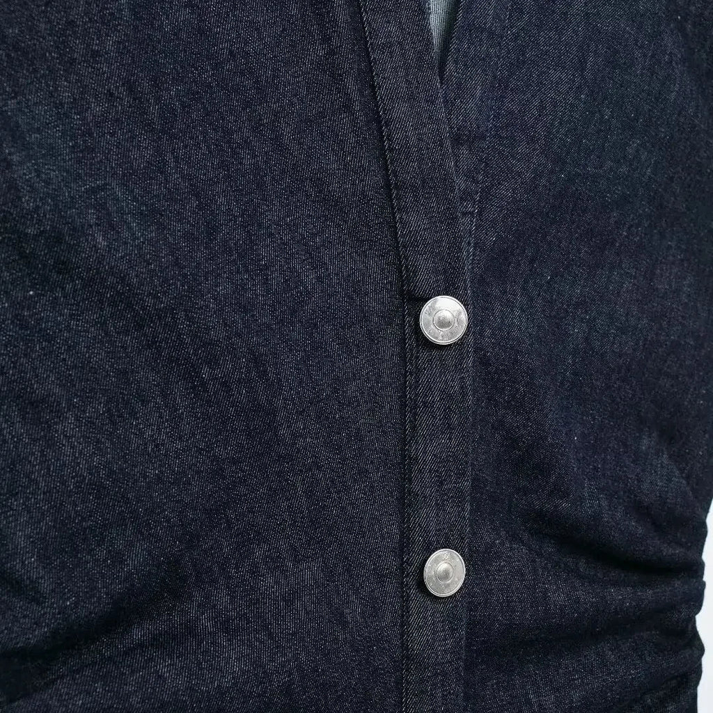 TRAFSHE Sleeveless Denim Long Dress Women Bodycon Tank Midi Dress Woman Summer Ruched Button Up Casual Dresses For Lady Don't Taxe That