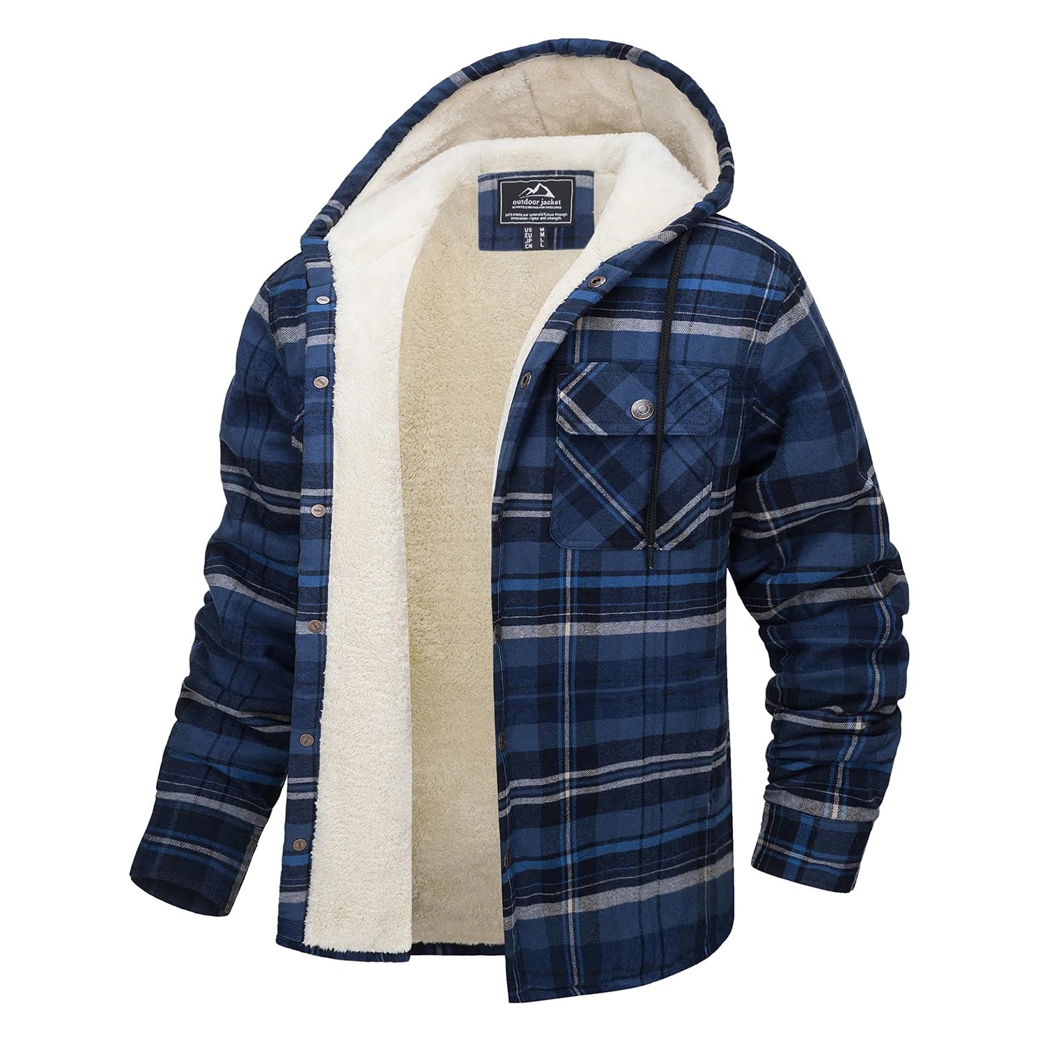 MAGCOMSEN Hooded Flannel Jacket Men's Plaid Jackets Cotton Sherpa Lined Jacket Winter Button Heavyweight Plaid Hoodies Male Don't Taxe That