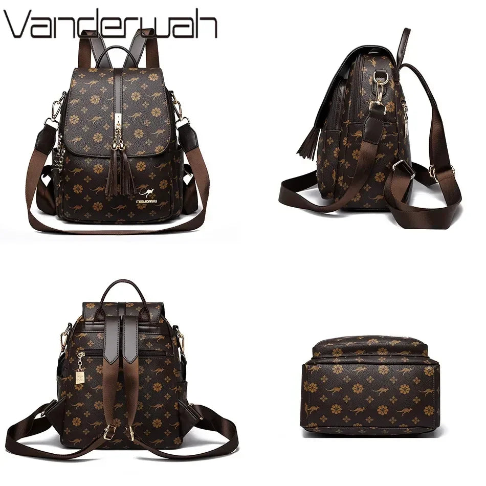Ladies Backpack Designer High Quality Leather Women Bag Luxury Fashion Printing Tassel School Bags Large Capacity Backpacks Sac Don't Taxe That