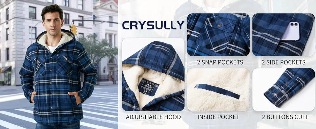 MAGCOMSEN Hooded Flannel Jacket Men's Plaid Jackets Cotton Sherpa Lined Jacket Winter Button Heavyweight Plaid Hoodies Male Don't Taxe That