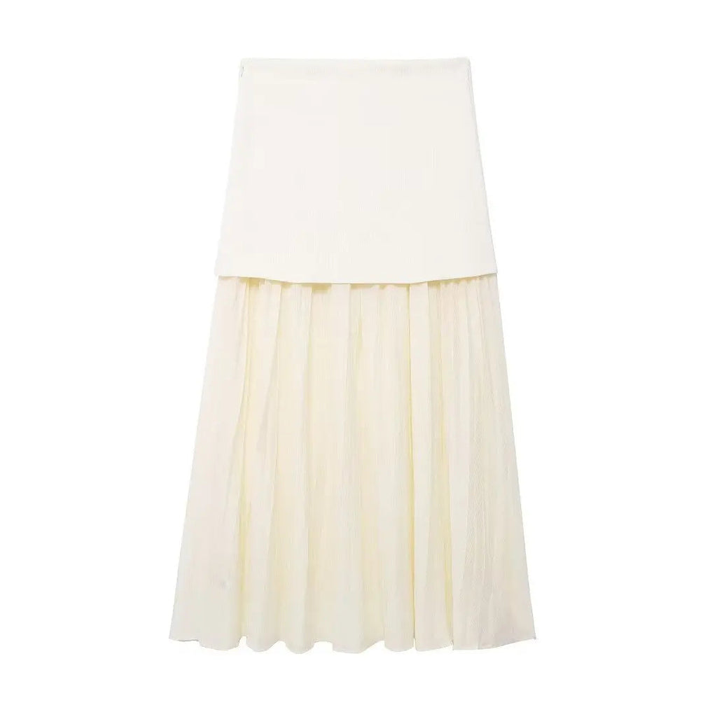 TRAFZA Women 2 Piece Set V-Neck Sleeveless Button Knitted Vest Top+Elegant Splicing High Waist Zipper Long Skirts Holiday Suits Don't Taxe That