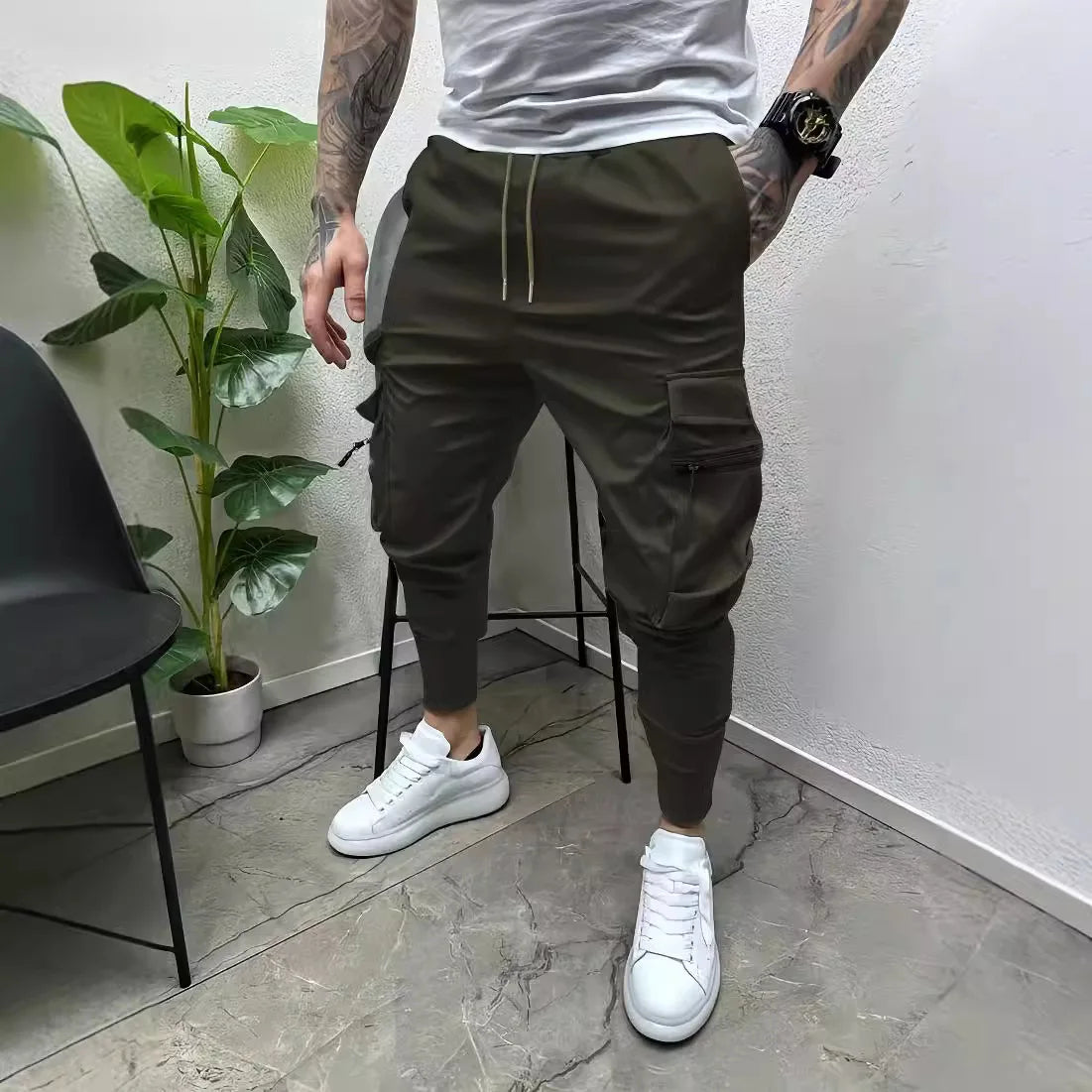 Europe and the United States new men's ebay casual multi-pocket slim foot cargo pants outdoor trend pants fitness pants Don't Taxe That