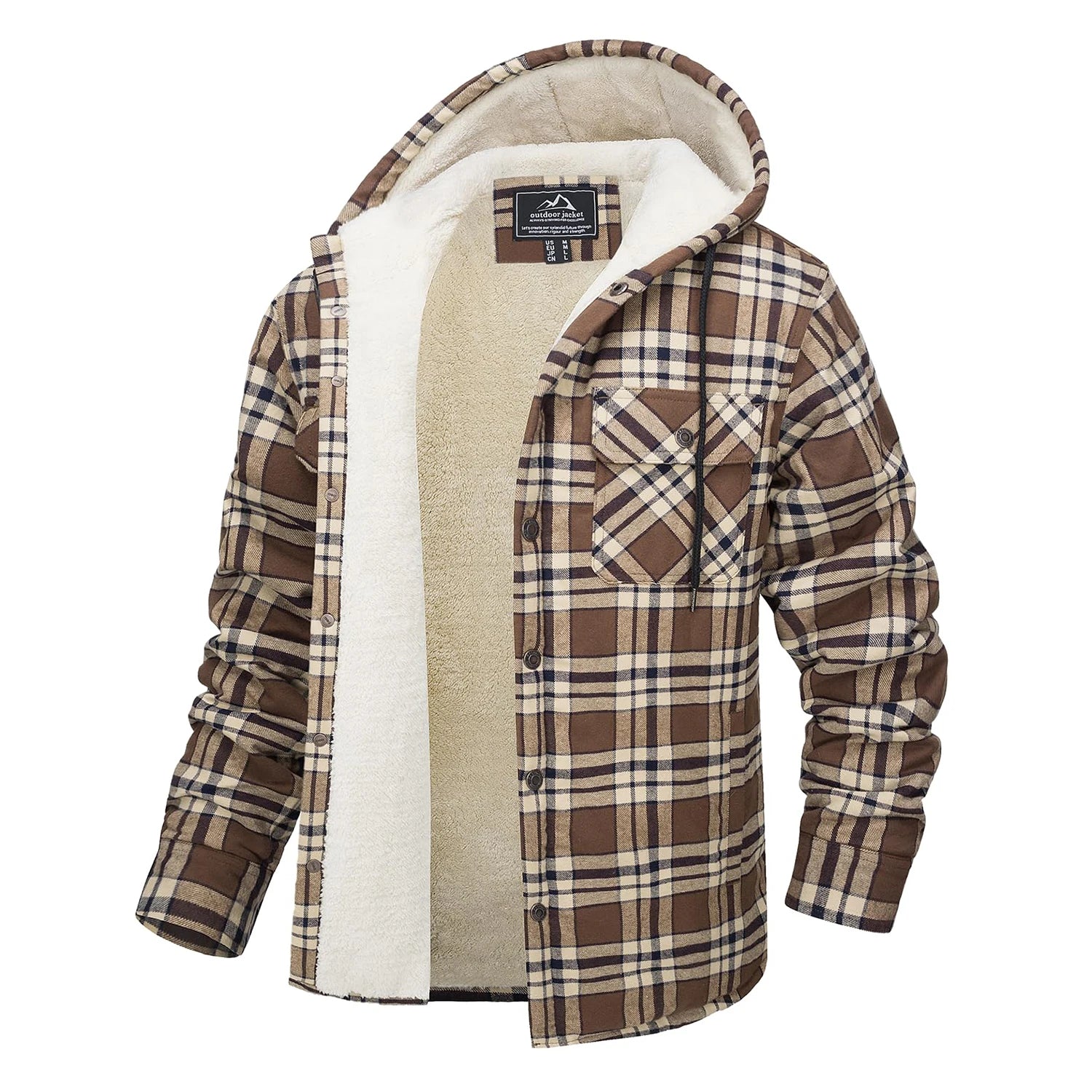 MAGCOMSEN Hooded Flannel Jacket Men's Plaid Jackets Cotton Sherpa Lined Jacket Winter Button Heavyweight Plaid Hoodies Male Don't Taxe That