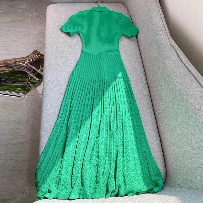 YuooMuoo Summer Maxi Dress Women Knit Black Green Long Bodycon Korean Fashion Ruffle Ladies Dresses Elegant Office Women Dress Don't Taxe That