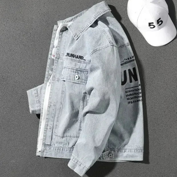 Jeans Coat for Men Letter Denim Jackets Man with Embroidery Light Designer Large Size Winter Oversize New in Korea Aesthetic L G Don't Taxe That