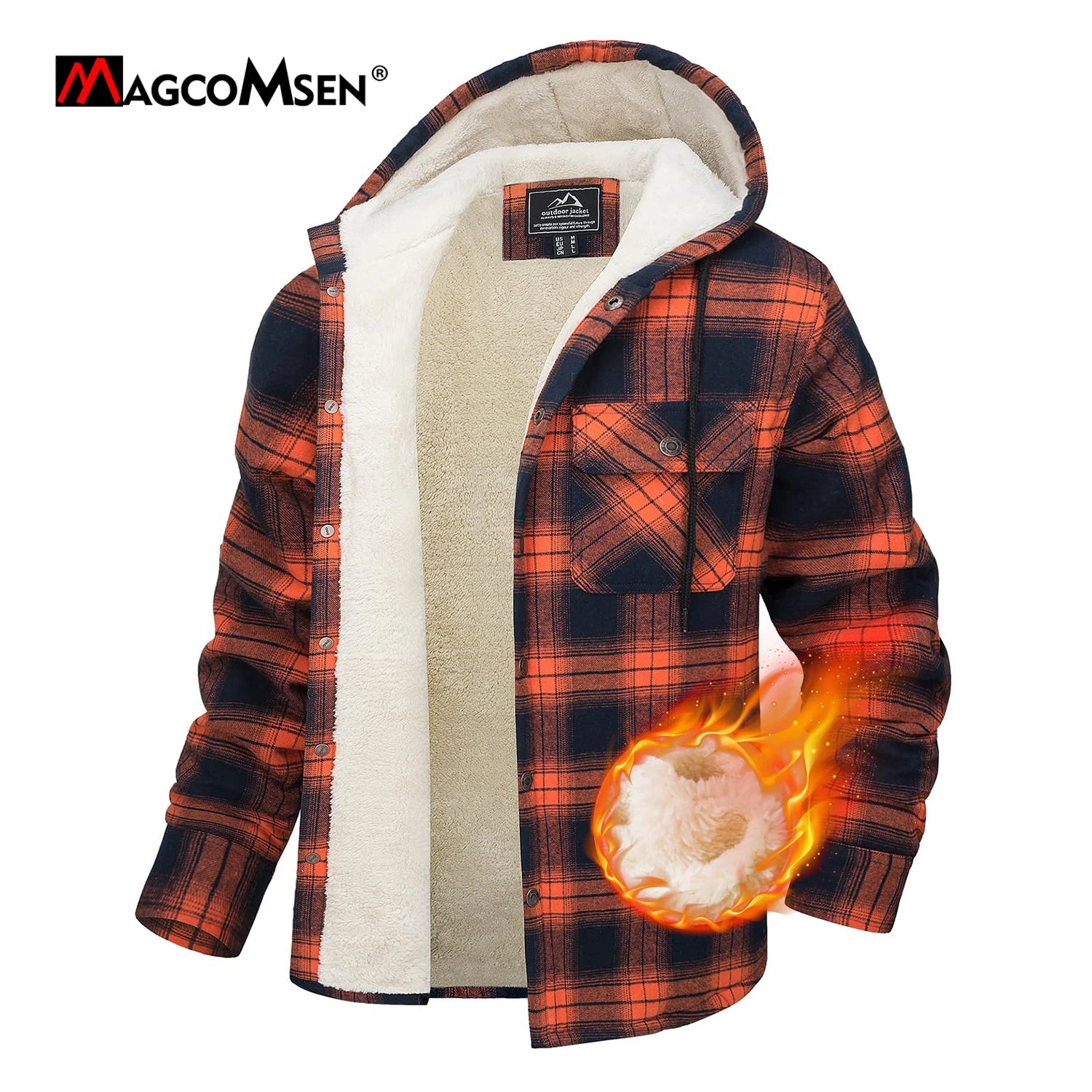 MAGCOMSEN Hooded Flannel Jacket Men's Plaid Jackets Cotton Sherpa Lined Jacket Winter Button Heavyweight Plaid Hoodies Male Don't Taxe That