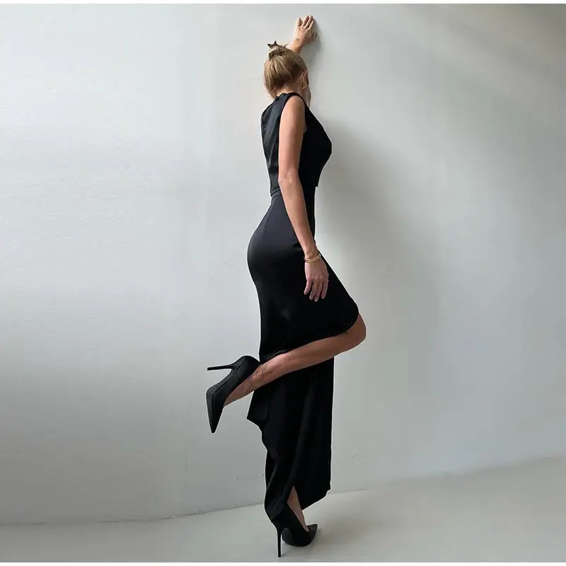 Crop Tops Long Skirt Two Piece Set Women Elegant Sleeveless Top Suit With Front Split Skirt Lady Chic Sexy Evening Party Outfits Don't Taxe That