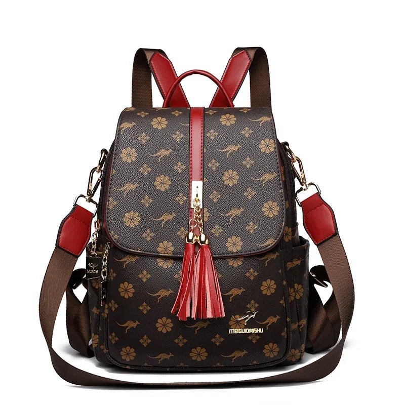 Ladies Backpack Designer High Quality Leather Women Bag Luxury Fashion Printing Tassel School Bags Large Capacity Backpacks Sac Don't Taxe That
