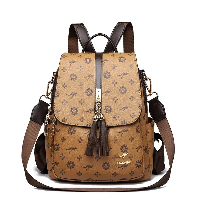 Ladies Backpack Designer High Quality Leather Women Bag Luxury Fashion Printing Tassel School Bags Large Capacity Backpacks Sac Don't Taxe That