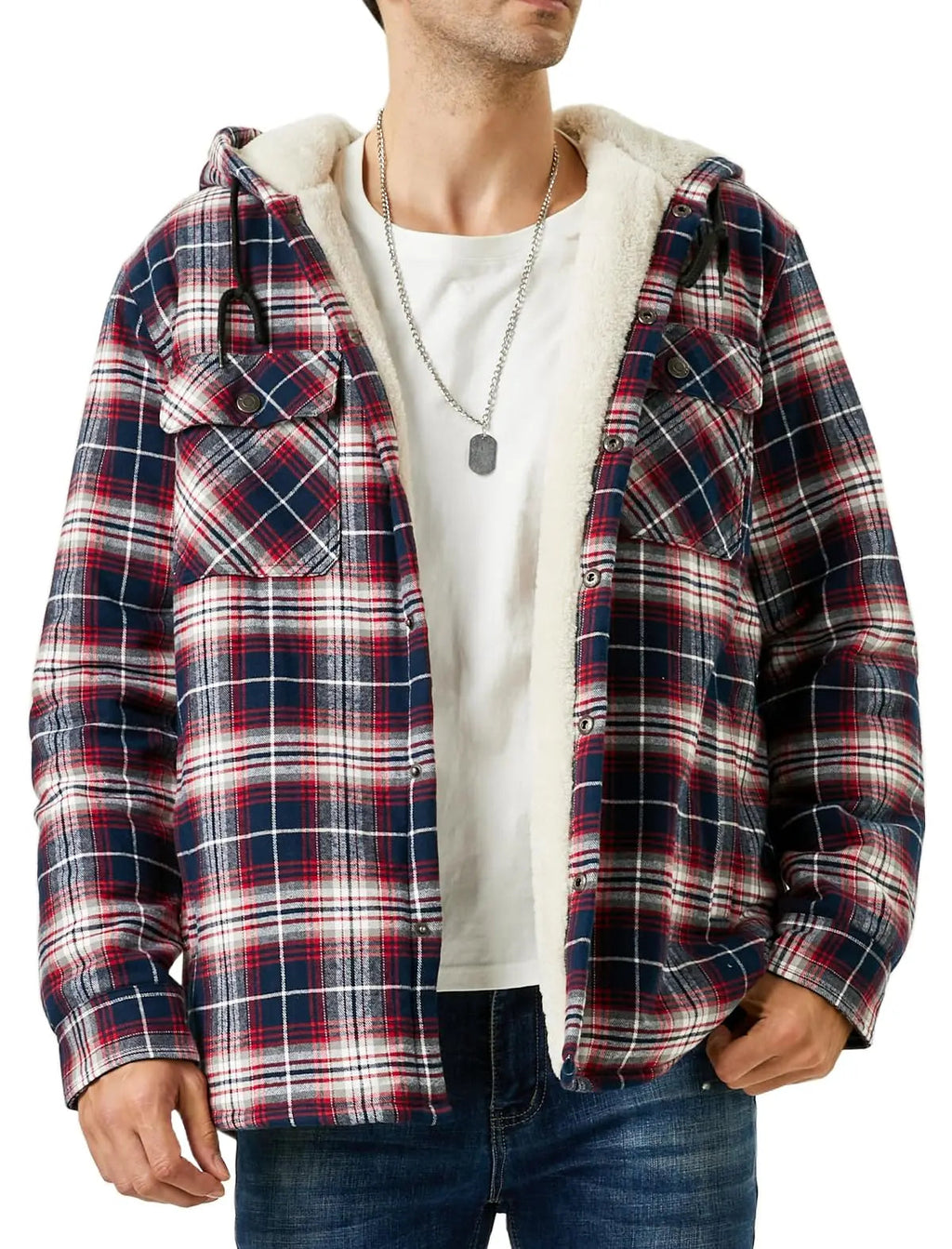 MAGCOMSEN Hooded Flannel Jacket Men's Plaid Jackets Cotton Sherpa Lined Jacket Winter Button Heavyweight Plaid Hoodies Male Don't Taxe That