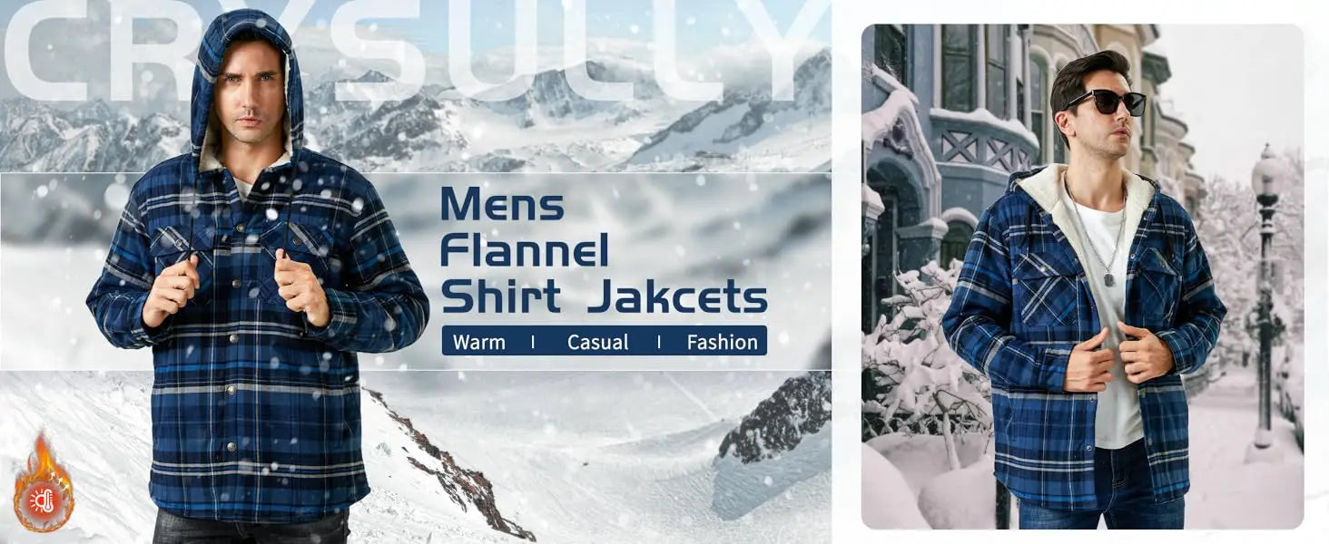 MAGCOMSEN Hooded Flannel Jacket Men's Plaid Jackets Cotton Sherpa Lined Jacket Winter Button Heavyweight Plaid Hoodies Male Don't Taxe That