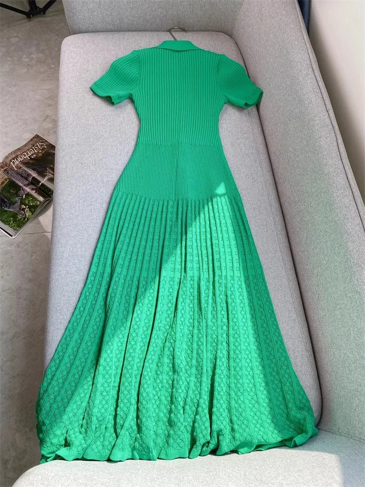 YuooMuoo Summer Maxi Dress Women Knit Black Green Long Bodycon Korean Fashion Ruffle Ladies Dresses Elegant Office Women Dress Don't Taxe That