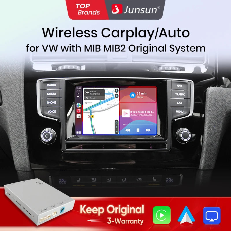 Junsun Wireless Carplay for Apple Android Auto Module Box For VW Skoda Octavia A5 Golf Polo Passat MIB MIB2 Upgrade Original Don't Taxe That