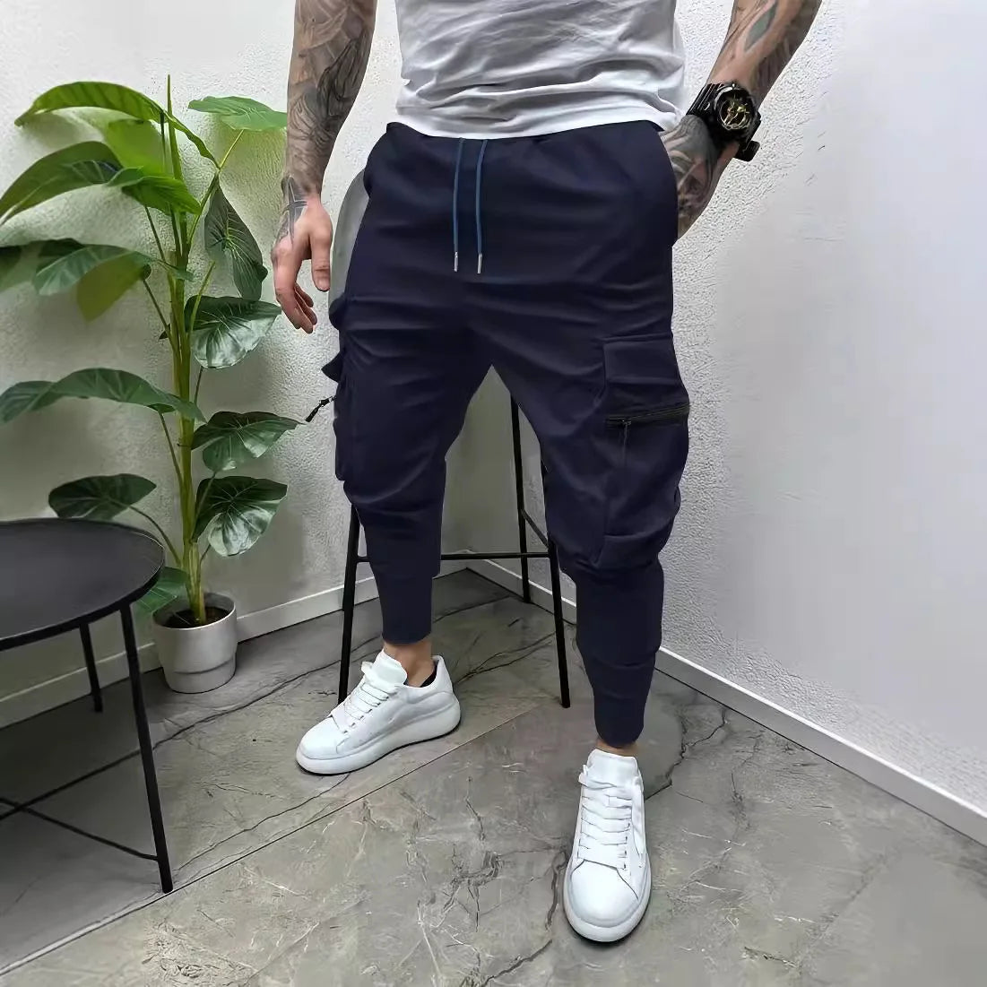 Europe and the United States new men's ebay casual multi-pocket slim foot cargo pants outdoor trend pants fitness pants Don't Taxe That