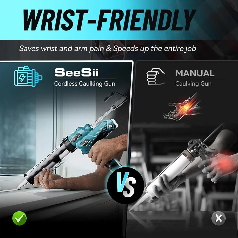 SEESII Electric Caulking Gun Cordless Cement Glass Adhesive Glue Seal Sealant Tool Wireless Glass Glue Gun for Filling Sealing Don't Taxe That