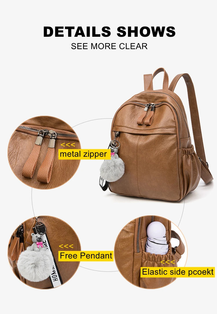 Genuine Leather Backpacks for Women Cowhide High Capacity Waterproof Backpack Trendy Women Bags Girl Travel School Bags Don't Taxe That