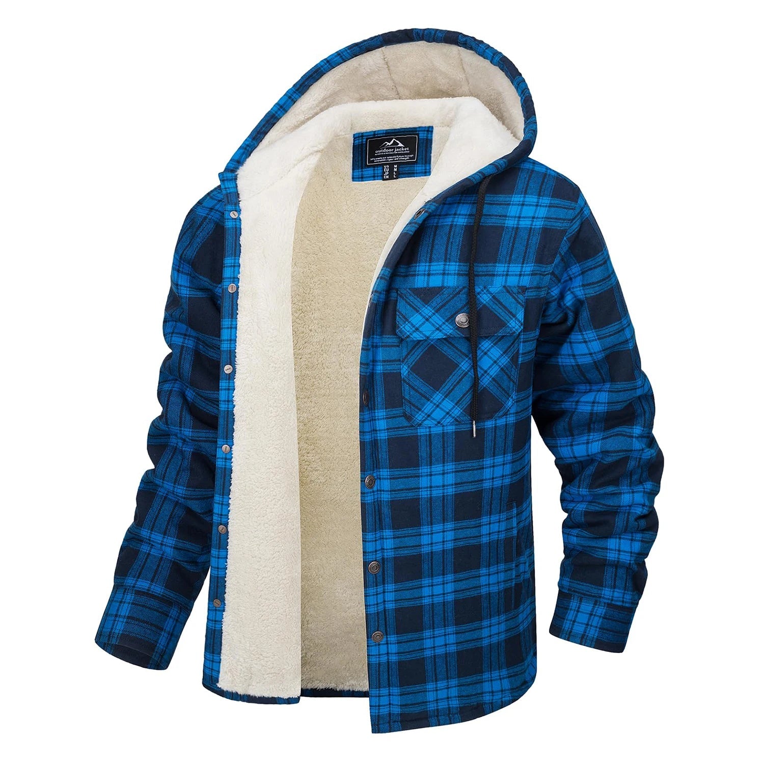 MAGCOMSEN Hooded Flannel Jacket Men's Plaid Jackets Cotton Sherpa Lined Jacket Winter Button Heavyweight Plaid Hoodies Male Don't Taxe That